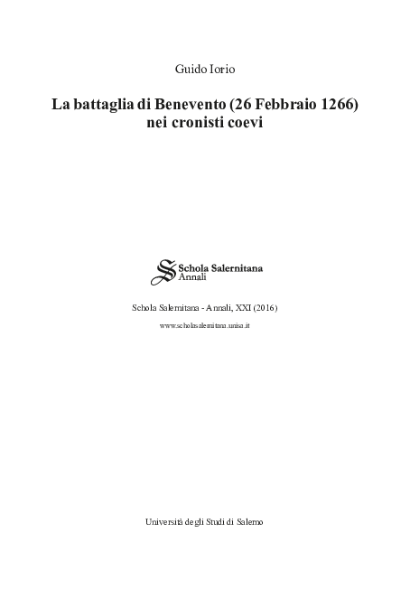 (PDF) La battaglia di Benevento (26 Febbraio 1266) nei cronisti coevi