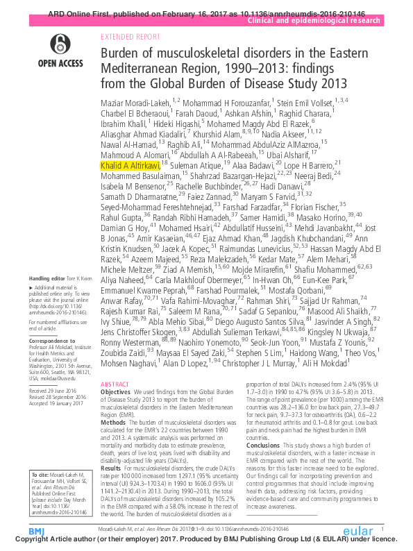 (PDF) Burden of musculoskeletal disorders in the Eastern Mediterranean ...
