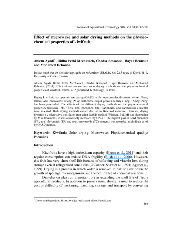 (PDF) Effect of microwave and solar drying methods on the physico ...
