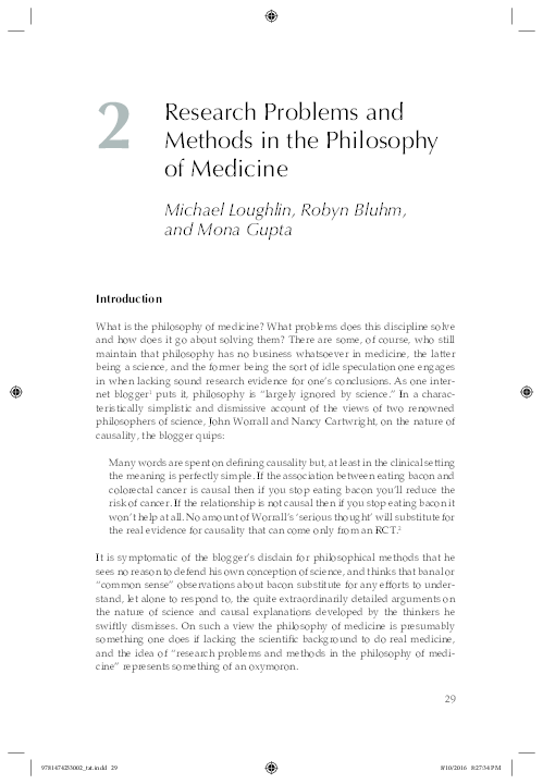 (PDF) Research Problems and Methods in the Philosophy of Medicine ...