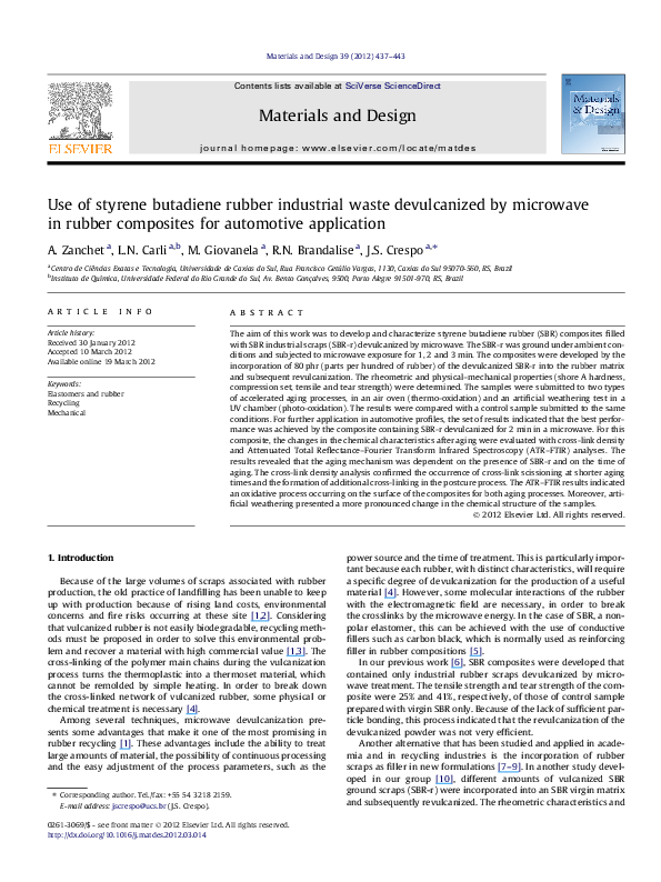 (PDF) Use of styrene butadiene rubber industrial waste devulcanized by ...