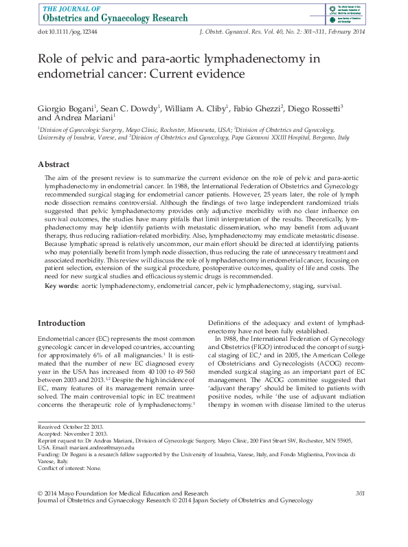 (PDF) Role of pelvic and para-aortic lymphadenectomy in endometrial ...