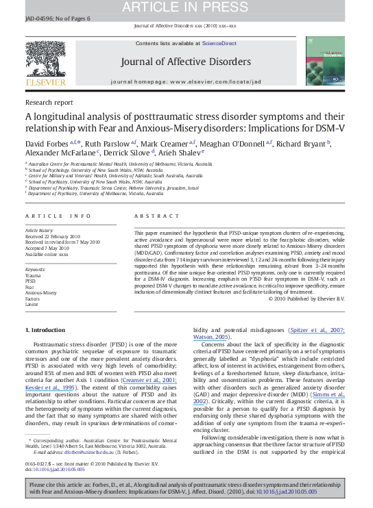 (PDF) A longitudinal analysis of posttraumatic stress disorder symptoms ...