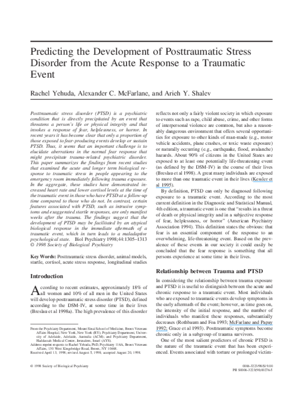 (PDF) Predicting the development of posttraumatic stress disorder from ...