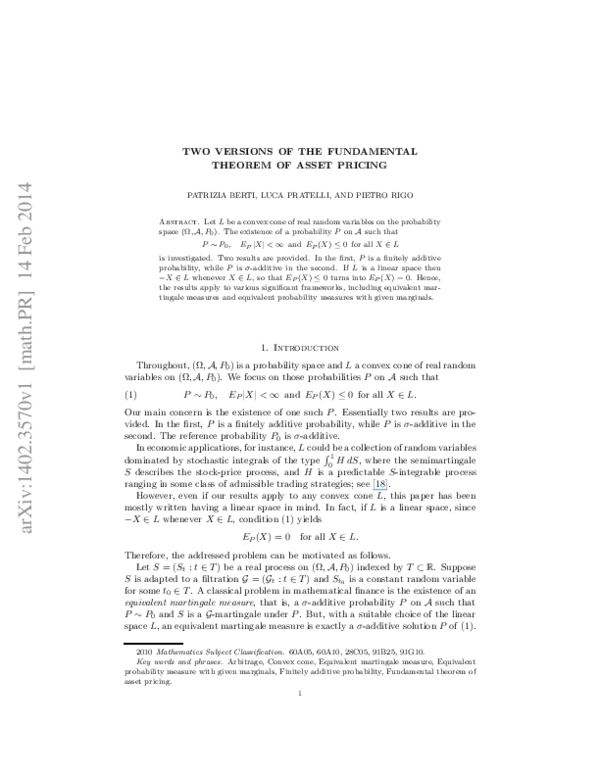  pdf two versions of the fundamental theorem of asset pricing