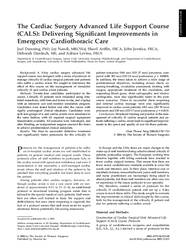 (PDF) The Cardiac Surgery Advanced Life Support Course (CALS ...