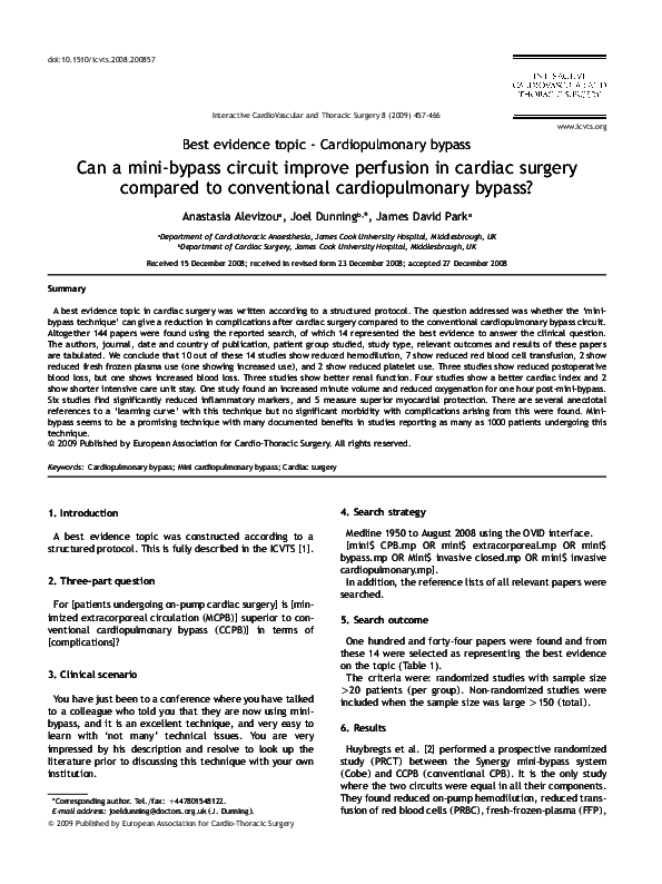 (PDF) Can A Mini-bypass Circuit Improve Perfusion In Cardiac Surgery Compared To Conventional