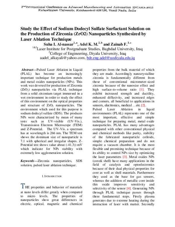(PDF) Study the Effect of Sodium Dodecyl Sulfate Surfactant Solution on