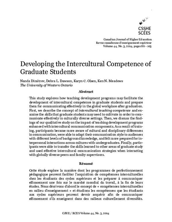(PDF) Developing the Intercultural Competence of Graduate Students