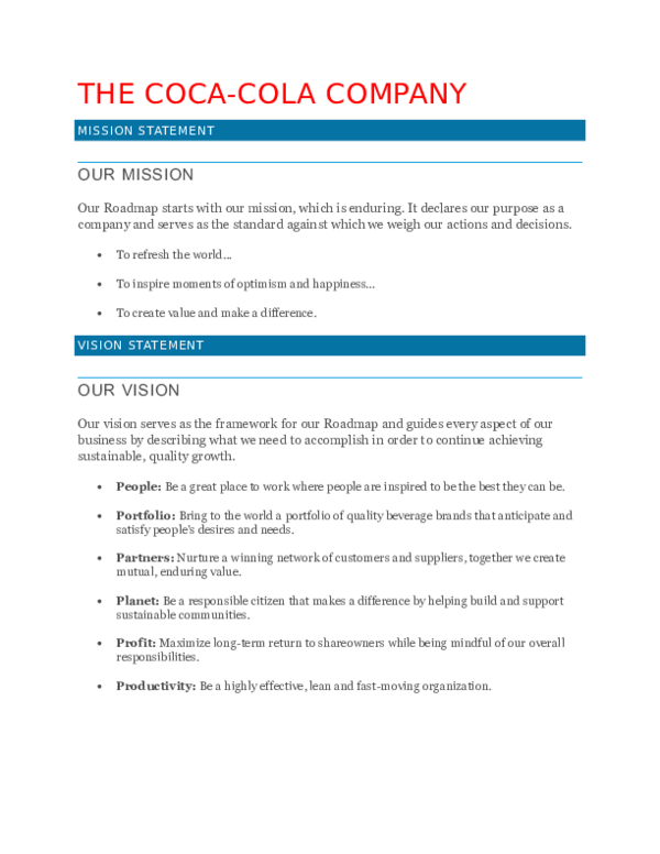(DOC) The Cocacola company Mission statement Erika Sumrow Academia.edu