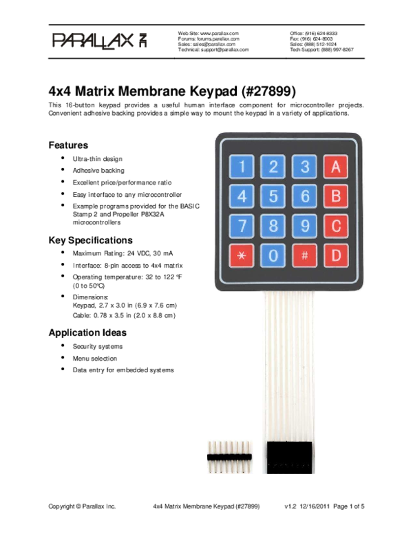 (PDF) X4 Matrix Membrane Keypad v1.