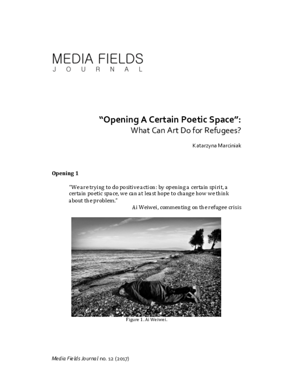 "Opening A Certain Poetic Space": What Can Art Do for Refugees?