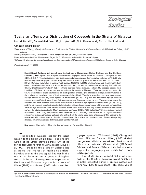 (PDF) Spatial and Temporal Distribution of Copepods in the Straits of ...