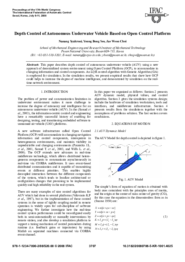 (PDF) Depth Control of Autonomous Underwater Vehicle Based on Open ...