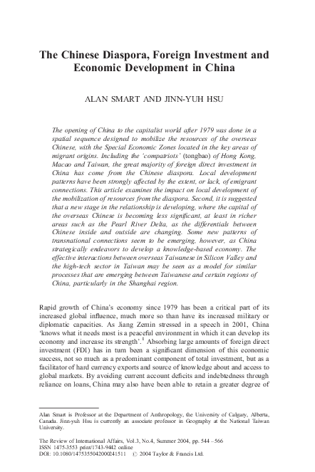 (PDF) The Chinese Diaspora, Foreign Investment and Economic Development ...