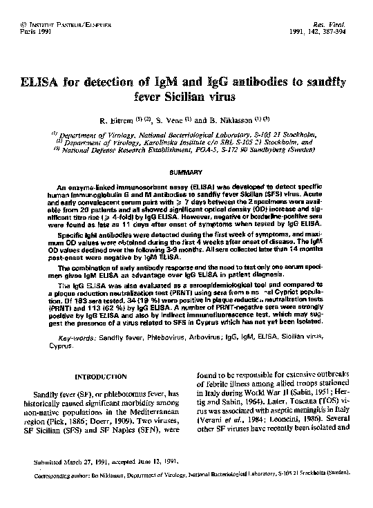 (PDF) ELISA for detection of IgM and IgG antibodies to sandfly fever ...