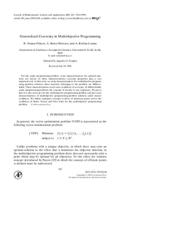 (PDF) Generalized Convexity in Multiobjective Programming