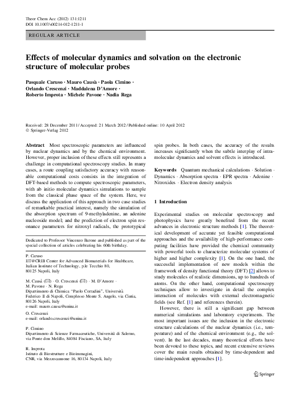 (PDF) Effects of molecular dynamics and solvation on the electronic ...