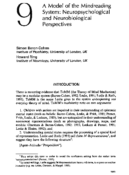 (PDF) A Model of the Mindreading System: Neuropsychological and ...