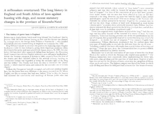 A millennium overturned: The long history in England and South Africa of laws against hunting with dogs, and recent statutory changes in the province of KwaZulu-Natal