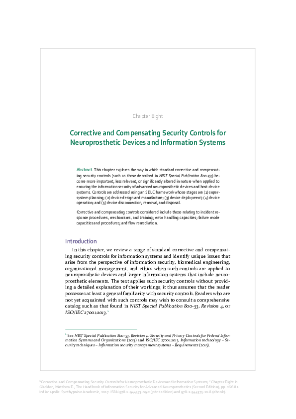(PDF) Corrective and Compensating Security Controls for Neuroprosthetic