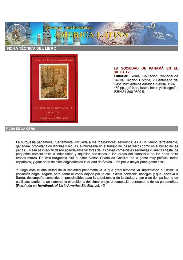 (PDF) LA SOCIEDAD DE PANAMA EN EL SIGLO XVI