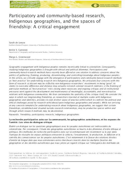 (PDF) Participatory and community-based research, Indigenous ...