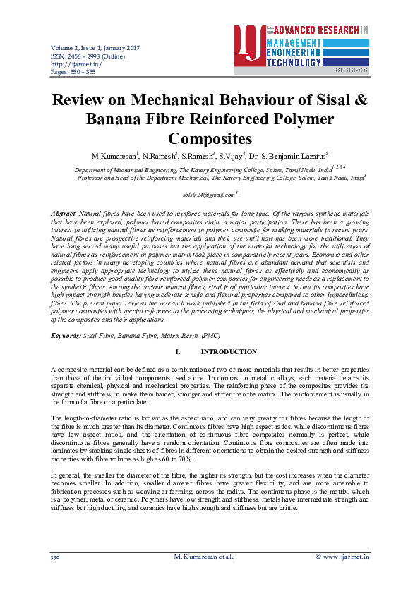 (PDF) Comparison of Sisal, Jute and Banana Fibre Composites A Review