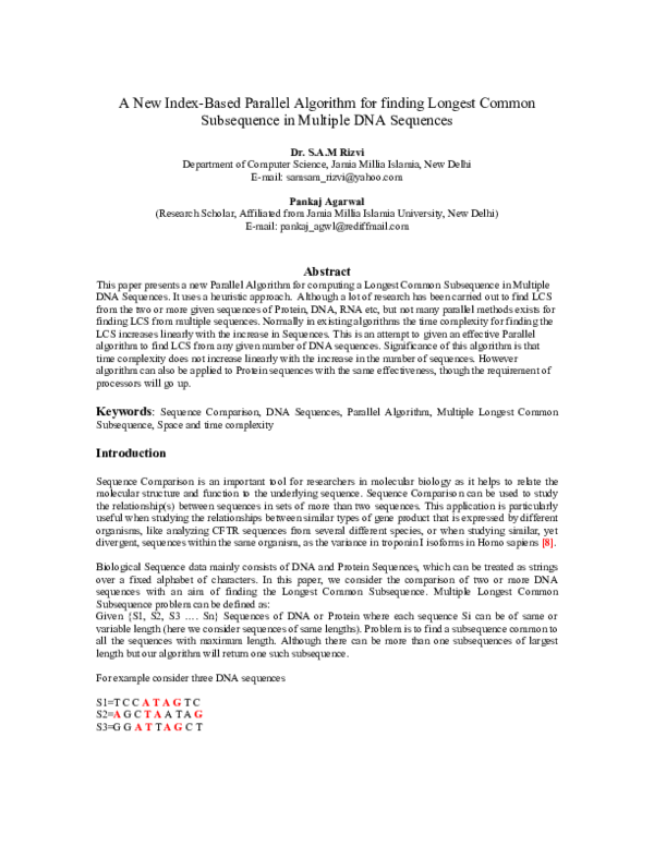 (PDF) A New Index-Based Parallel Algorithm for finding Longest Common ...