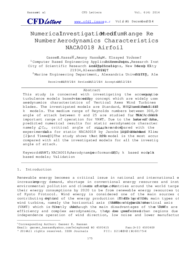 (PDF) Numerical Investigation of Medium Range Re Number Aerodynamics ...