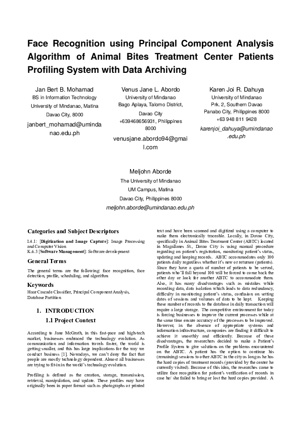  doc face recognition using principal component analysis algorithm of