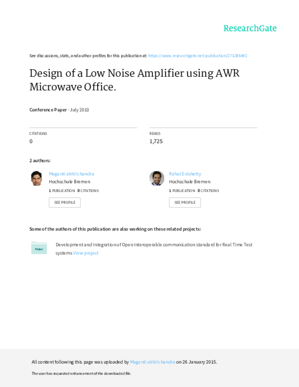 (PDF) Design of a Low Noise Amplifier using AWR Microwave Office girijamba cr Academia.edu