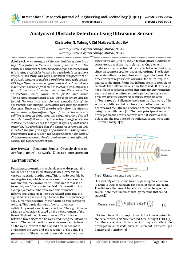(PDF) IRJET-Analysis of Obstacle Detection Using Ultrasonic Sensor