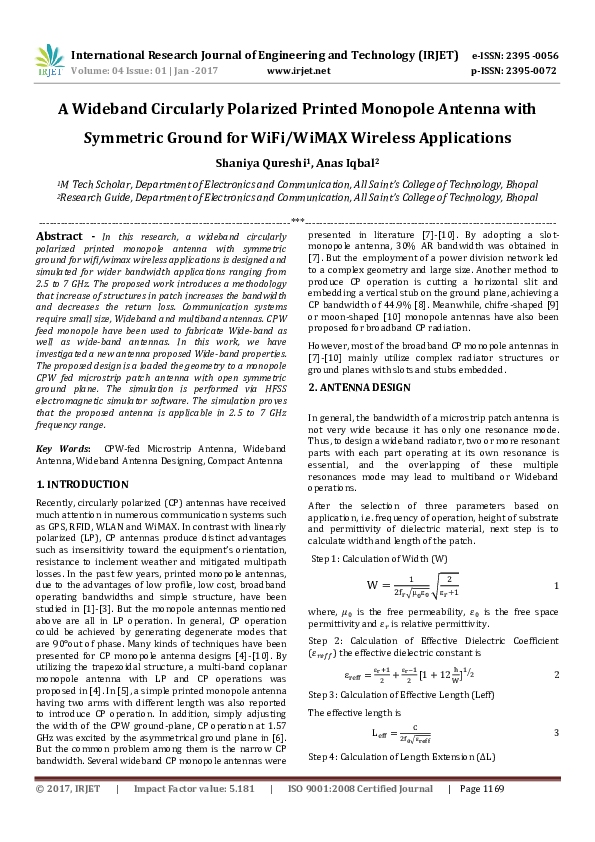 (PDF) IRJET-A Wideband Circularly Polarized Printed Monopole Antenna ...
