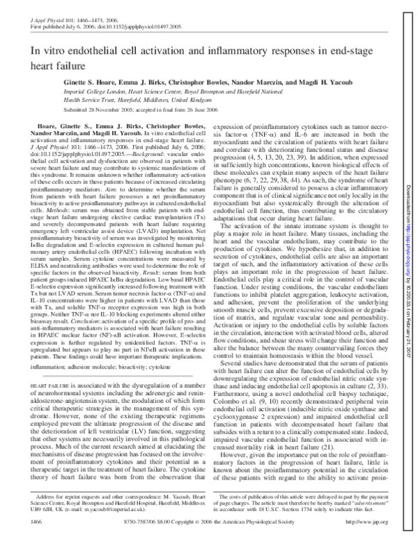 (PDF) In vitro endothelial cell activation and inflammatory responses ...