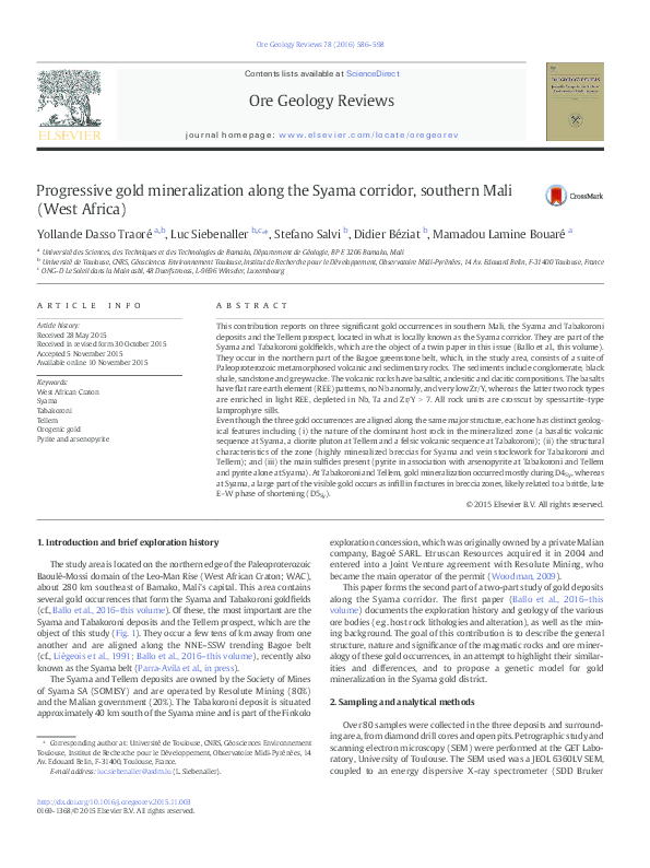 (PDF) Progressive gold mineralization along the Syama corridor ...