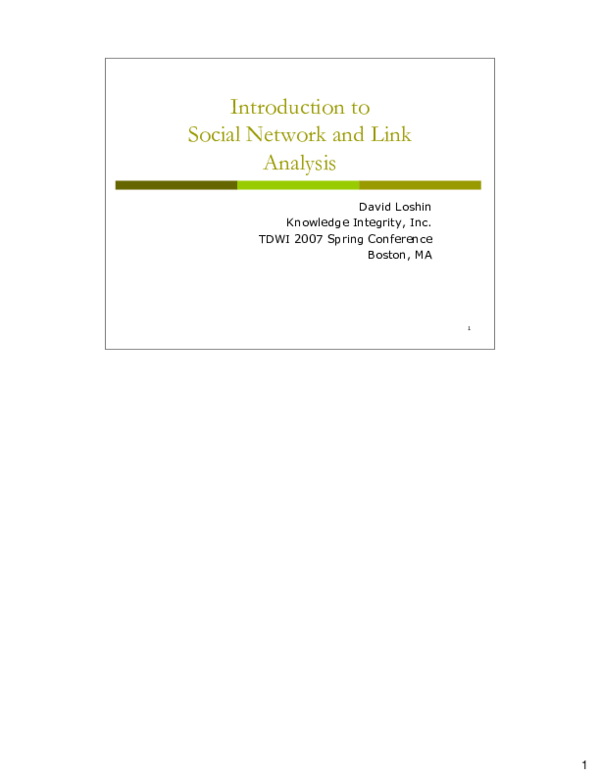 (PDF) Introduction to Social Network and Link Analysis