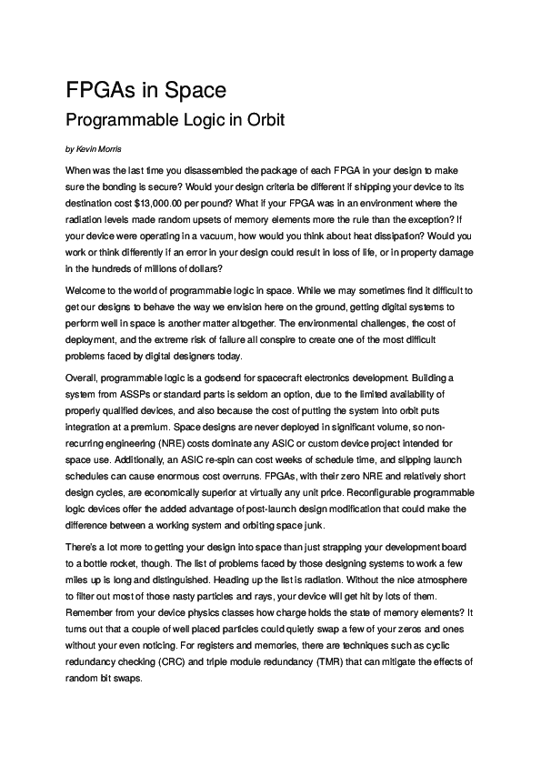 (DOC) FPGAs in Space Programmable Logic in Orbit