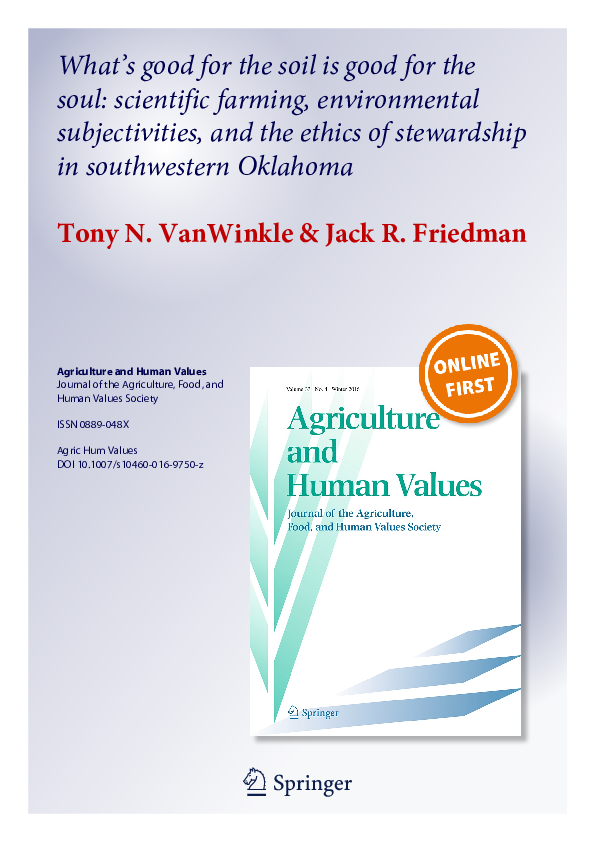 (PDF) Agriculture and Human Values Journal of the Agriculture, Food