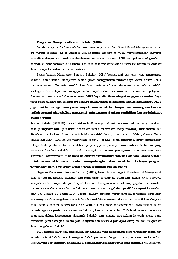 (DOC) I. Pengertian Manajemen Berbasis Sekolah (MBS Yoan