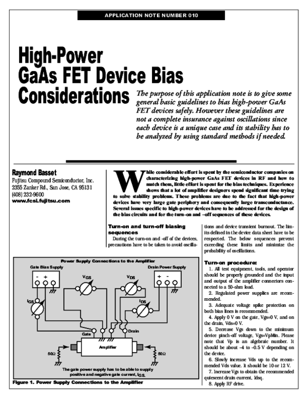 (PDF) High Power Ga As FET device Bias considerations AN010 bias web