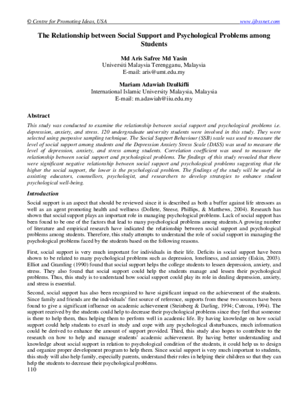 (PDF) The Relationship between Social Support and Psychological ...