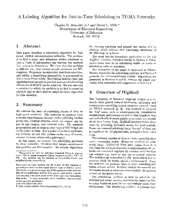 (PDF) A labeling algorithm for just-in-time scheduling in TDMA networks