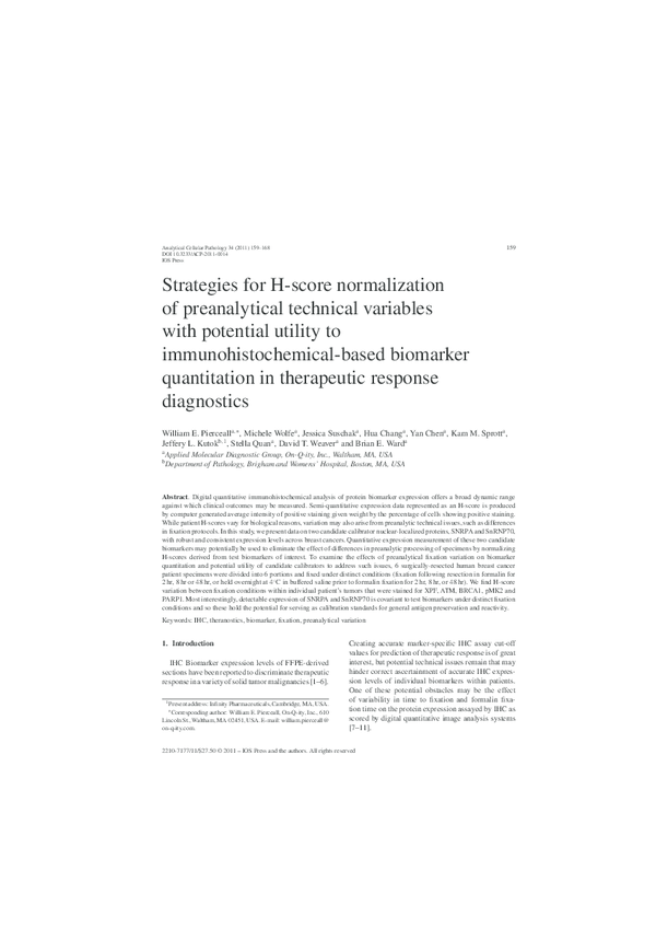 (PDF) Strategies for Hscore normalization of preanalytical technical