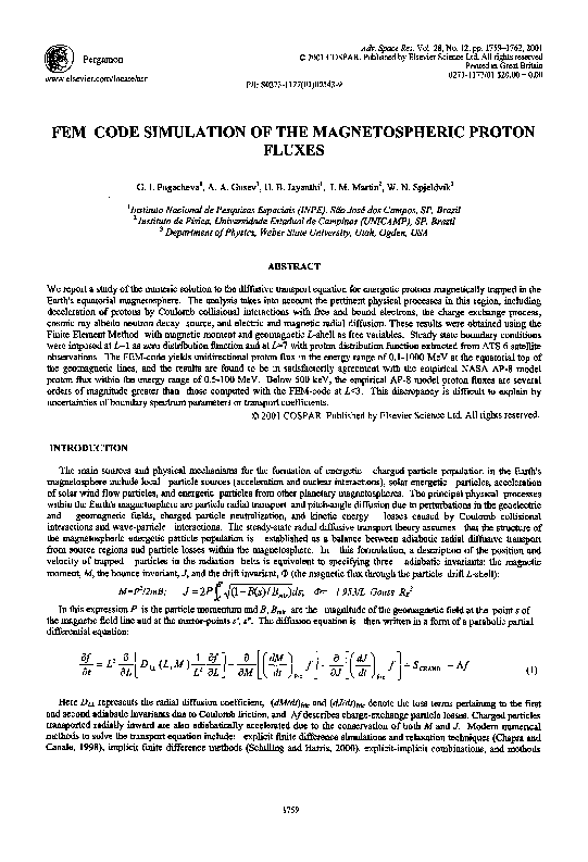 (PDF) FEM code simulation of the magnetospheric proton fluxes