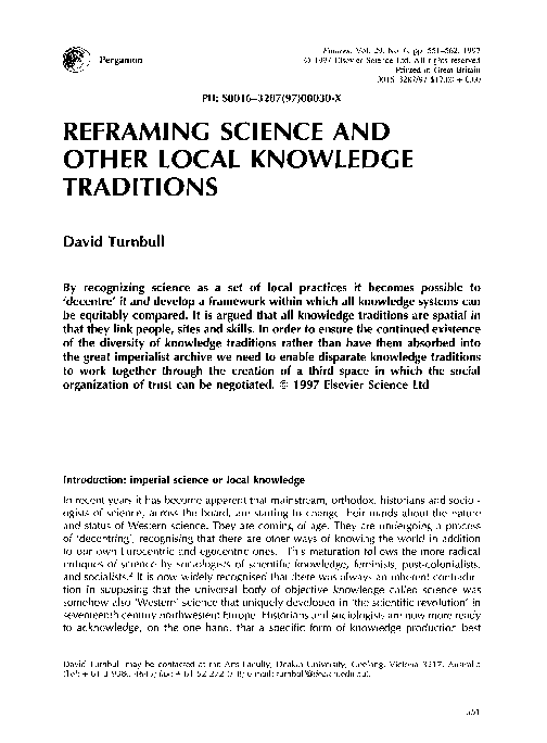 (PDF) Reframing science and other local knowledge traditions