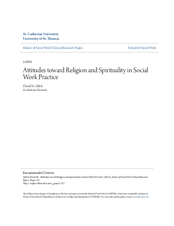 (PDF) Attitudes toward Religion and Spirituality in Social Work Practice