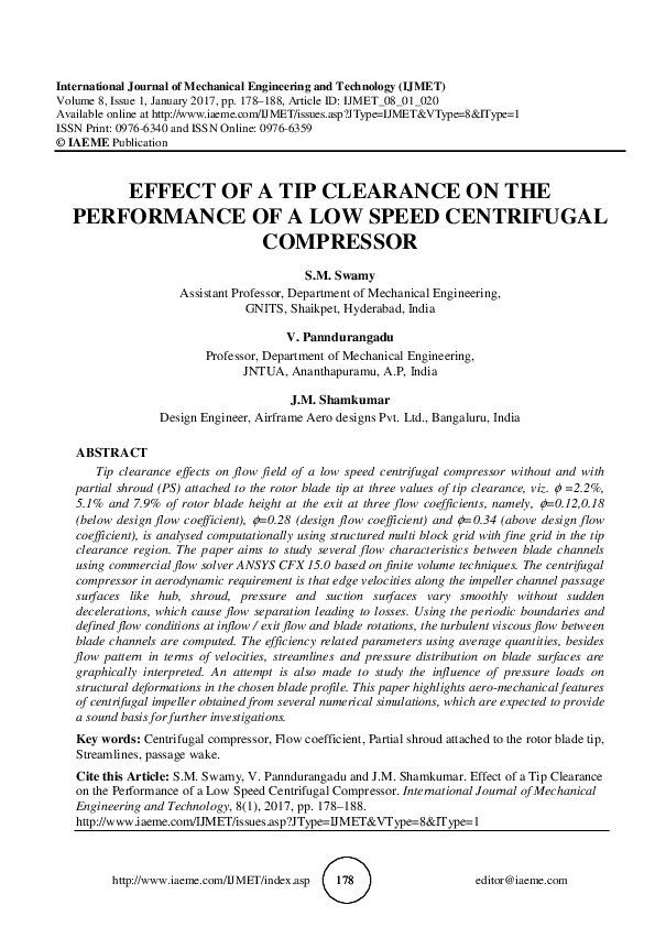 (PDF) EFFECT OF A TIP CLEARANCE ON THE PERFORMANCE OF A LOW SPEED CENTRIFUGAL COMPRESSOR Effect