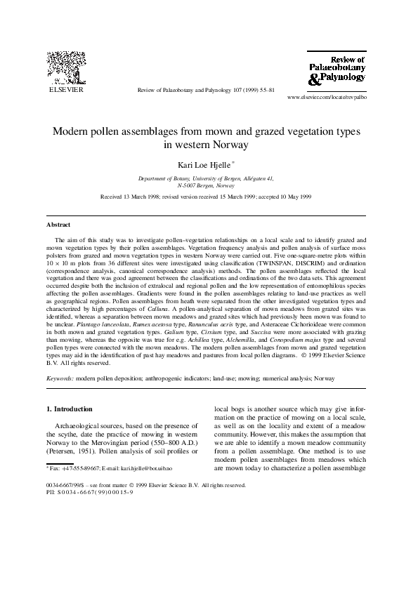 (PDF) Modern pollen assemblages from mown and grazed vegetation types