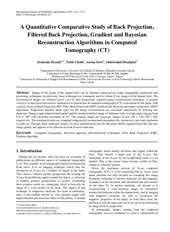 (PDF) A Quantitative Comparative Study of Back Projection, Filtered Back Projection, Gradient ...